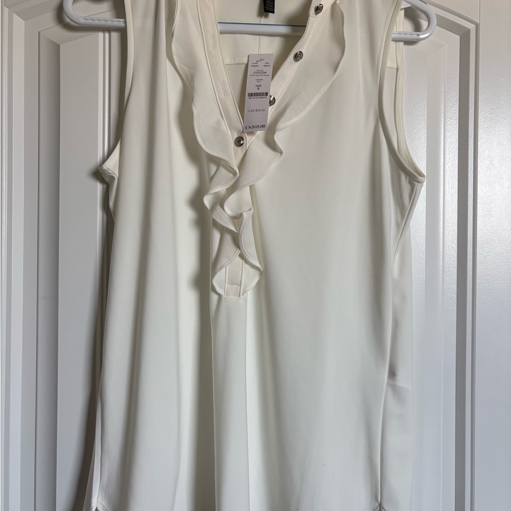 White House Black Market Ivory Ruffled Blouse